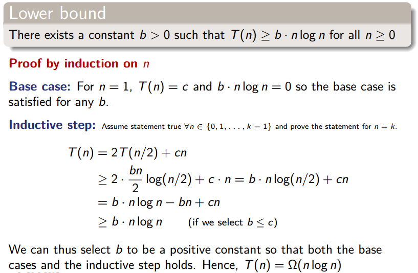 Proof by induction of the lower bound