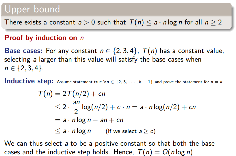 Proof by induction of the upper bound